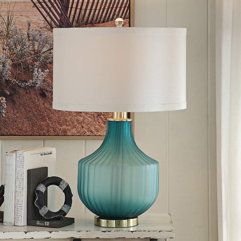 Image 1 Isabella Frosted Turquoise Glass Table Lamp