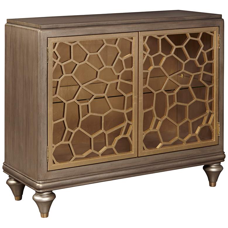 Image 1 Isabelle 40 inch Wide Pierced Gold Leaf 2-Door Accent Chest