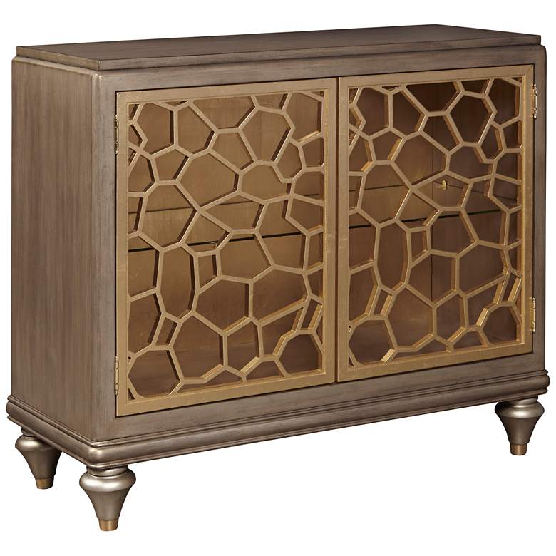 Image 1 Isabelle 40" Wide Pierced Gold Leaf 2-Door Accent Chest