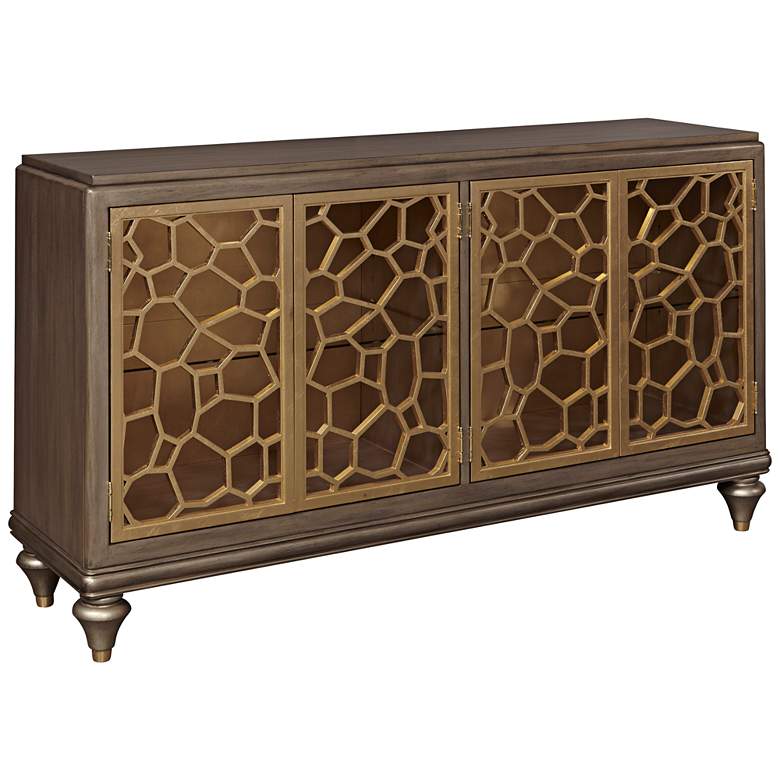 Image 1 Isabelle 60 inch Wide Pierced Gold Leaf 4-Door Console