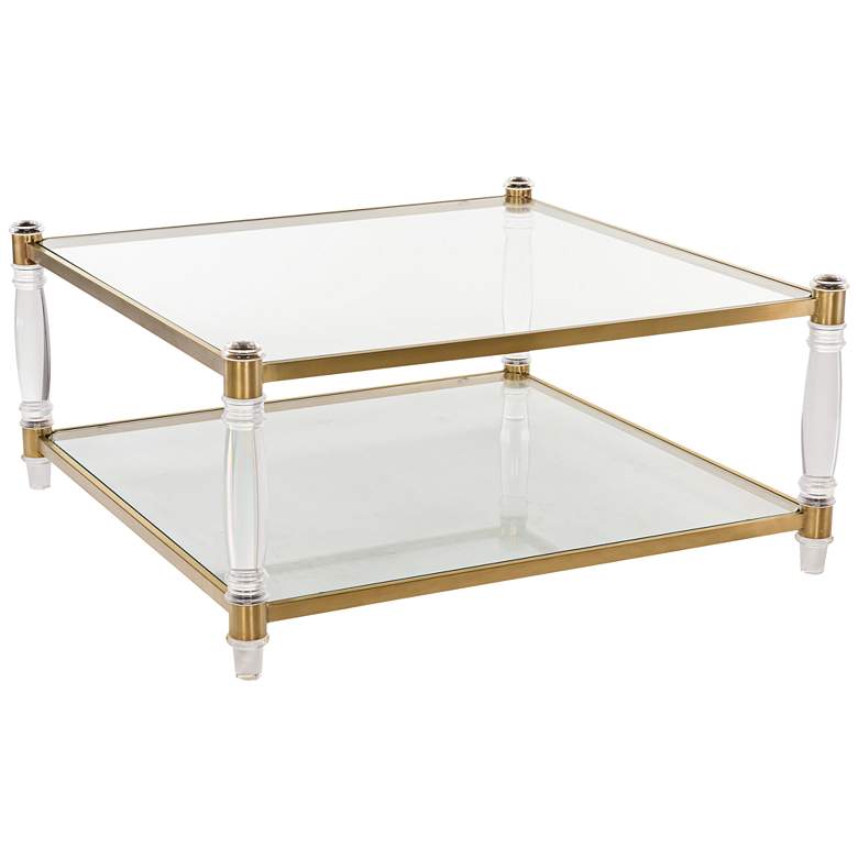 Image 1 Isabelle Bronze Brass Square 2-Shelf Glass Coffee Table