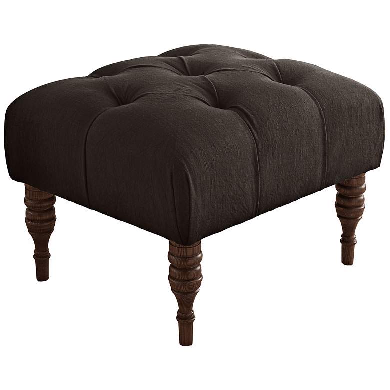 Image 1 Isabelle Hand-Tufted Charcoal Linen Ottoman