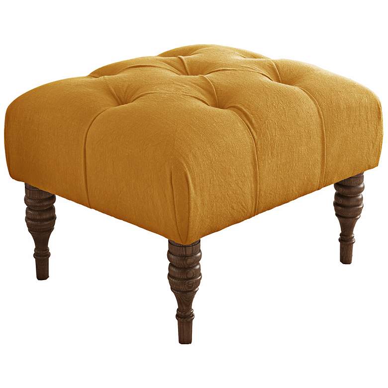 Image 1 Isabelle Hand-Tufted French Yellow Linen Ottoman