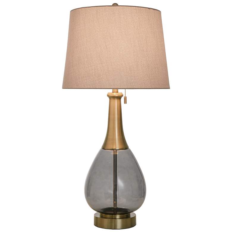 Image 3 Isaiah 37" High Smoke Glass Brass Metal Table Lamp w/ Dark Beige Shade more views