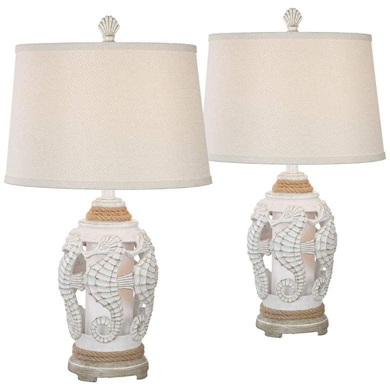 Image 1 Isla Antique White Coastal Night Light Table Lamps Set of 2