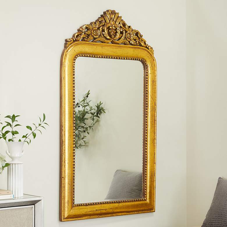 Image 1 Isla Shiny Gold Carved Acanthus Floral 36" x 60" Wall Mirror
