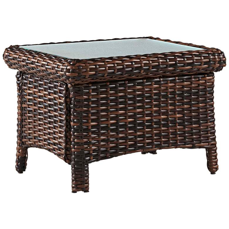 Image 1 Isla Verde Glass Top and Espresso Wicker Outdoor End Table
