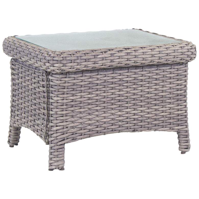 Image 1 Isla Verde Glass Top and Stone Wicker Outdoor End Table