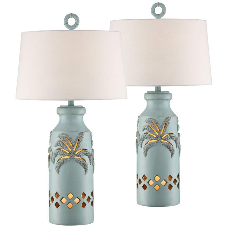 Image 1 Island Bay Glacier Blue Table Lamp with Night Light Set of 2