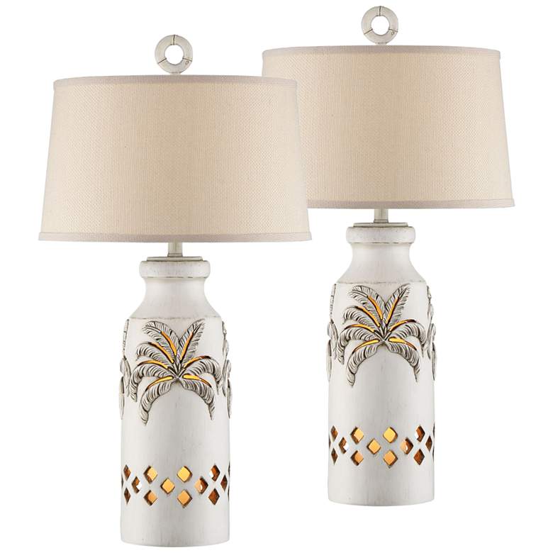 Image 1 Island Bay White Table Lamps with Night Lights Set of 2