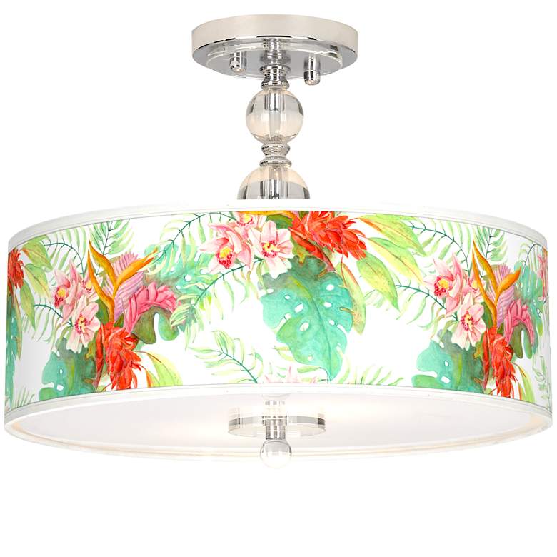 Image 1 Island Floral Giclee 16" Wide Semi-Flush Ceiling Light