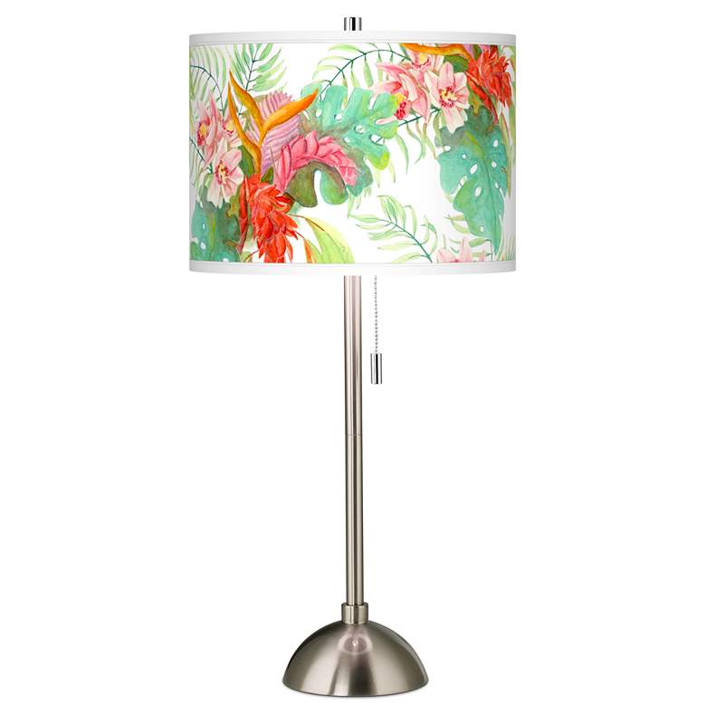 Island Floral Giclee Brushed Nickel Table Lamp