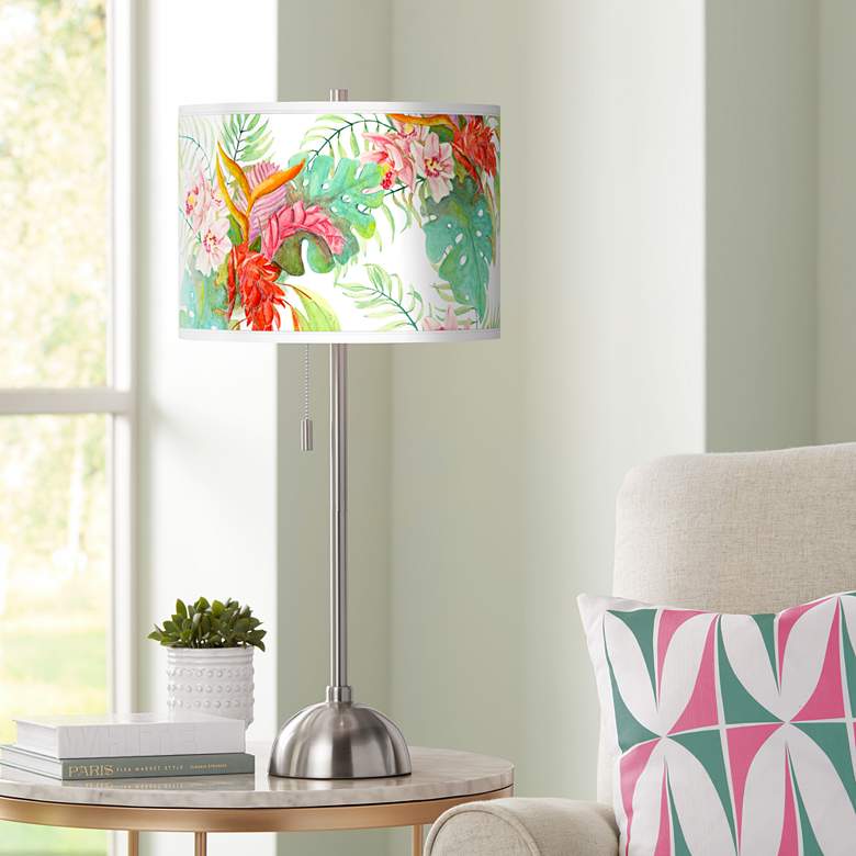 Image 1 Island Floral Giclee Brushed Nickel Table Lamp