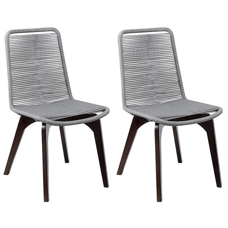 Image 1 Island Set of 2 Outdoor Dining Chairs in Dark Eucalyptus Wood and Rope