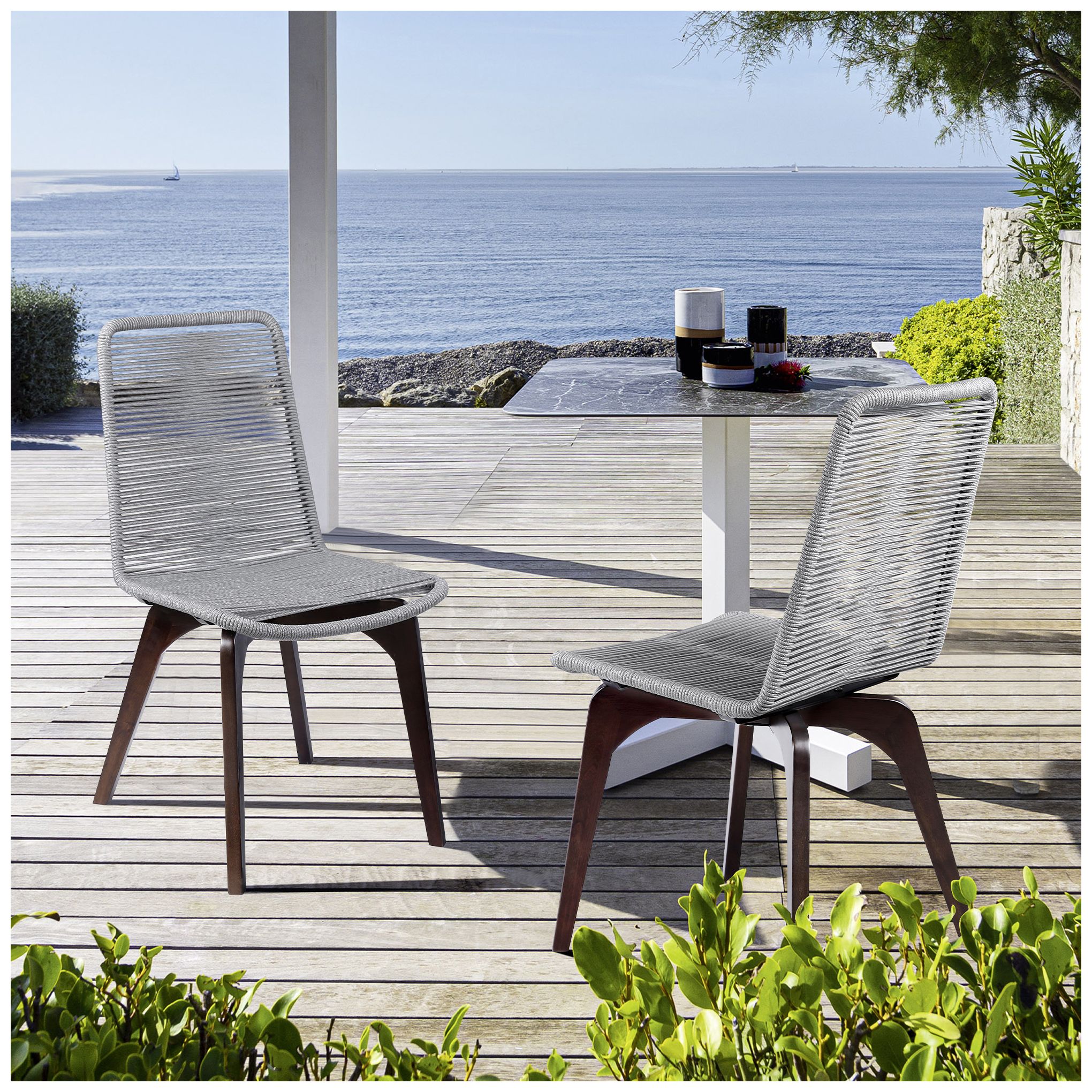 Image 3 Island Set of 2 Outdoor Dining Chairs in Dark Eucalyptus Wood and Rope more views