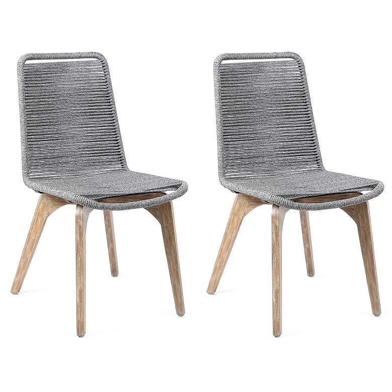 Image 1 Island Set of 2 Outdoor Dining Chairs in Light Eucalyptus Wood and Rope