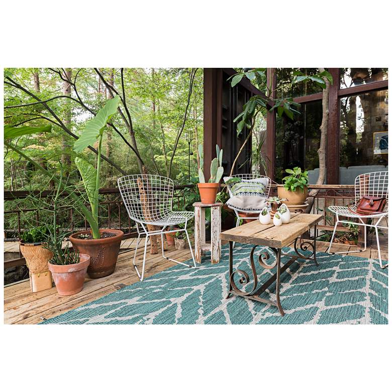 Image 3 Isle IE-02 5&#39;3 inchx7&#39;7 inch Teal and Gray Outdoor Area Rug more views