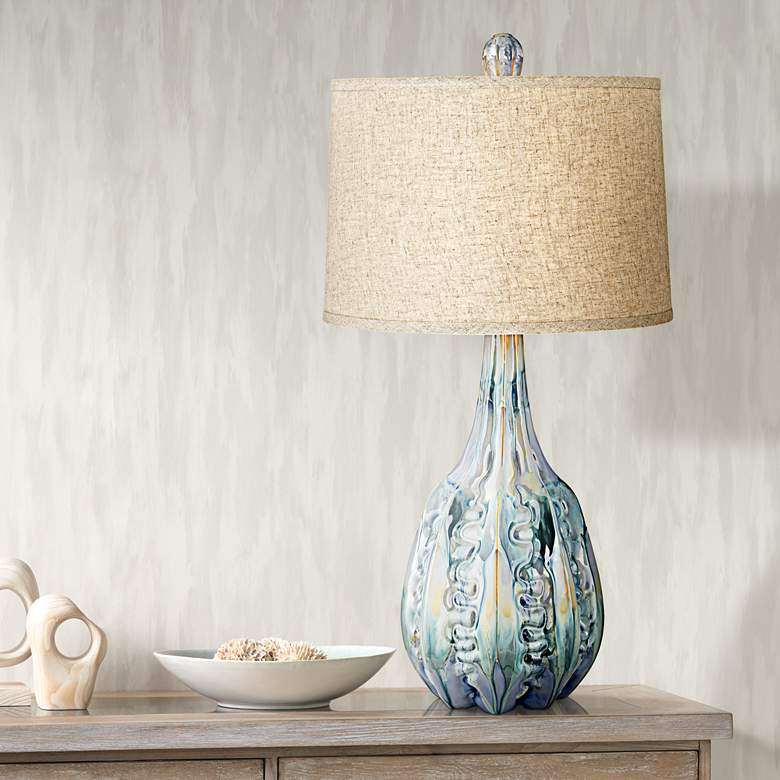 Image 1 Isle Majorca Blue Creme Ceramic Table Lamp