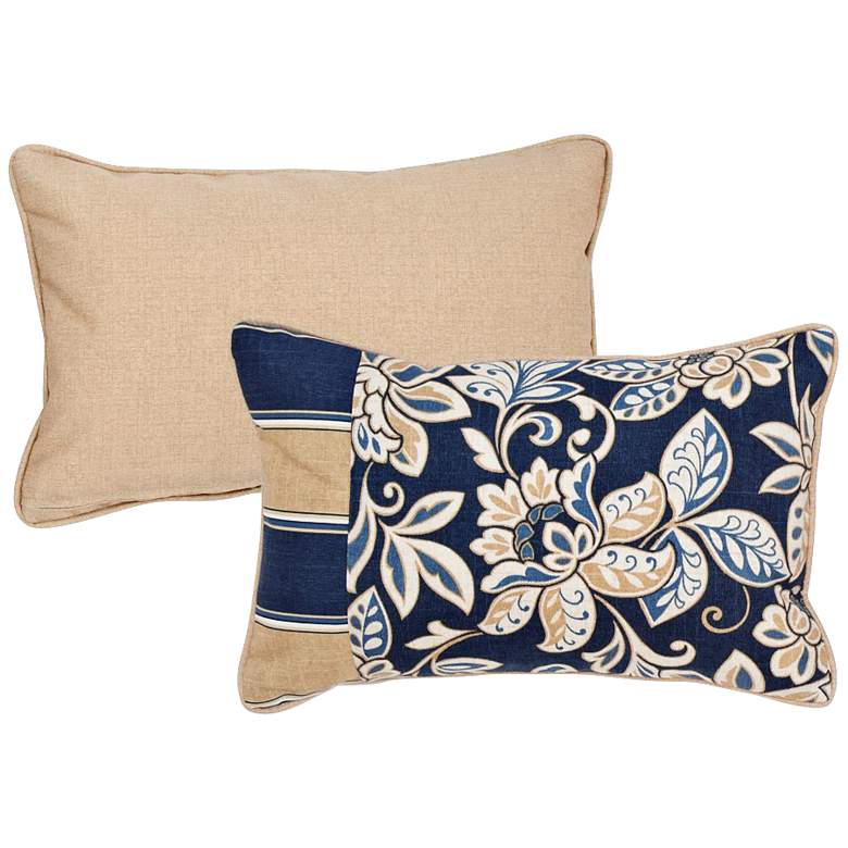 Image 1 Isle Taupe and Blue 20 inchx13 inch Lumbar Indoor-Outdoor Pillow