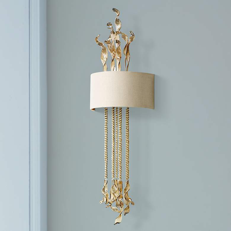 Image 1 Islet 44 3/4" High Cognac Glass and Creme Wall Sconce
