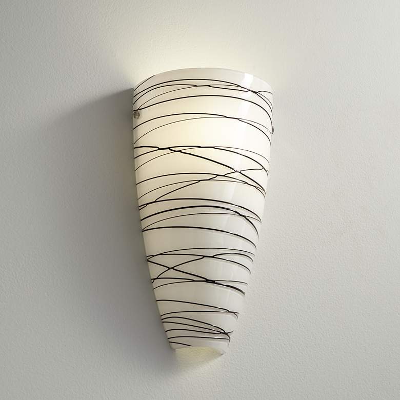Isola 13 1/4&quot; High Black Striped Glass Wall Sconce