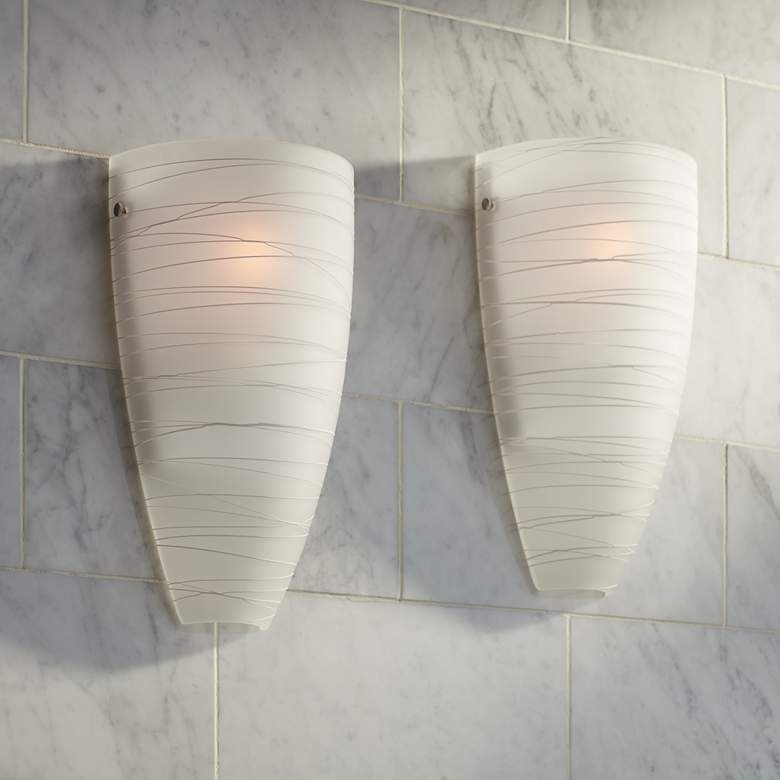 Isola 13 1/4&quot; High White Striped Glass Modern Wall Sconces Set of 2