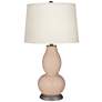 Italian Coral Double Gourd Table Lamp with Vine Lace Trim