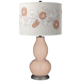 Image1 of Italian Coral Rose Bouquet Double Gourd Table Lamp