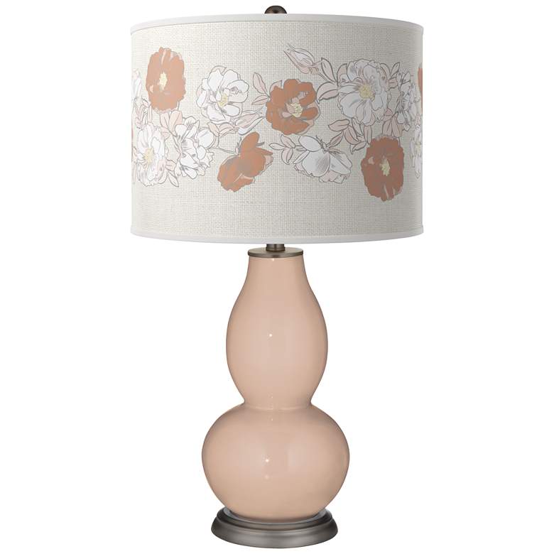 Image 1 Italian Coral Rose Bouquet Double Gourd Table Lamp
