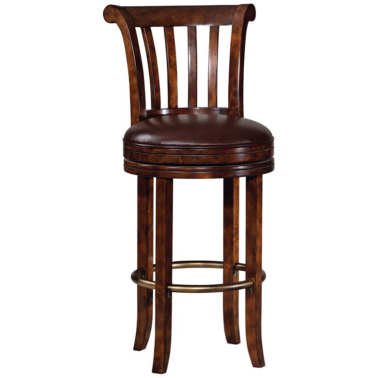 Image 1 Ithaca 30 1/2" Brown Faux Leather Swivel Barstool