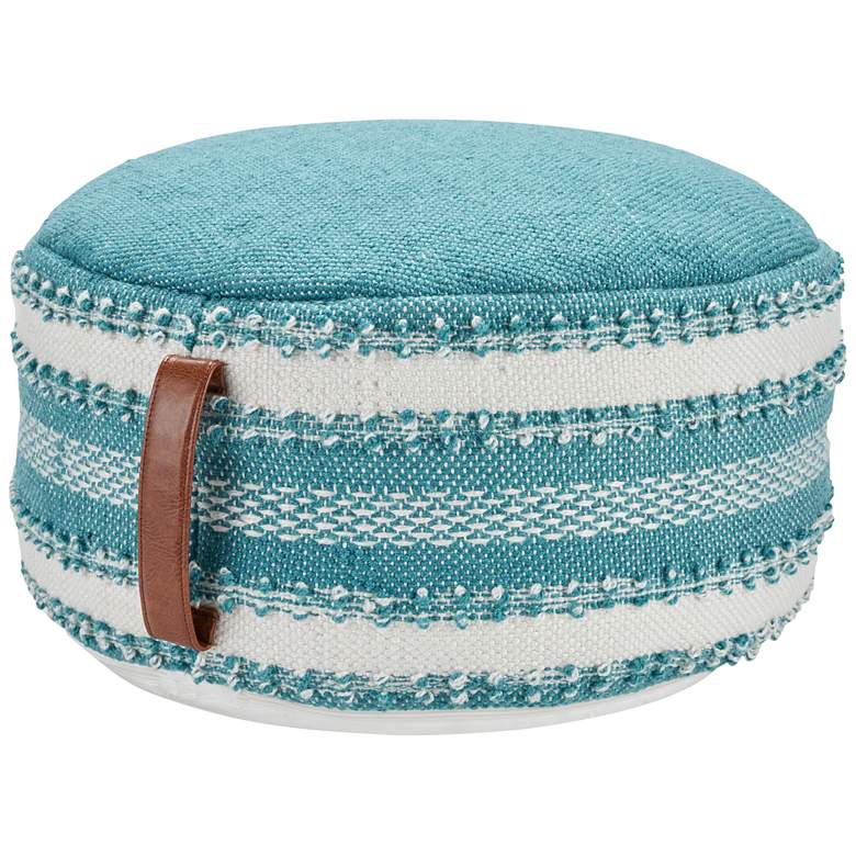 Image 2 Itzel Turquoise White Stripes Indoor/Outdoor Pouf Ottoman