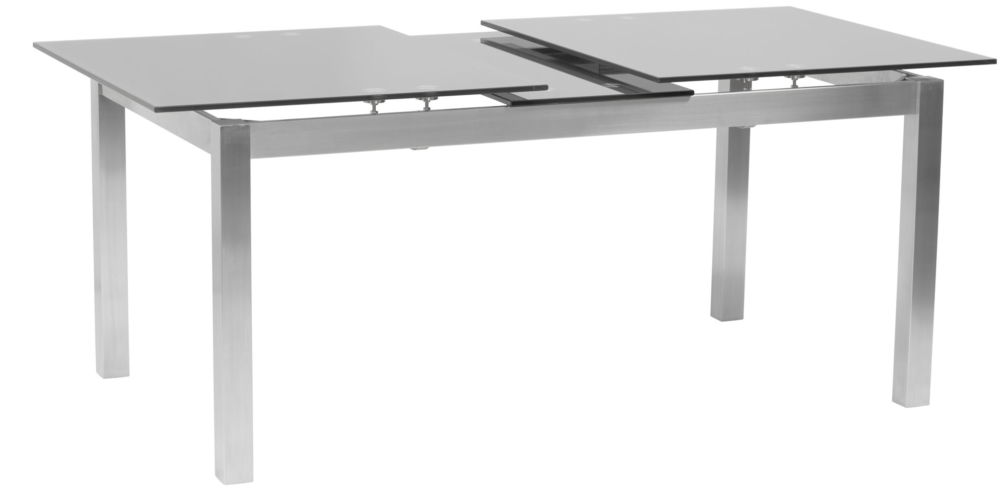 Image 2 Ivan 79 in. Extendable Dining Table in Stainless Steel and Gray Glass Top more views