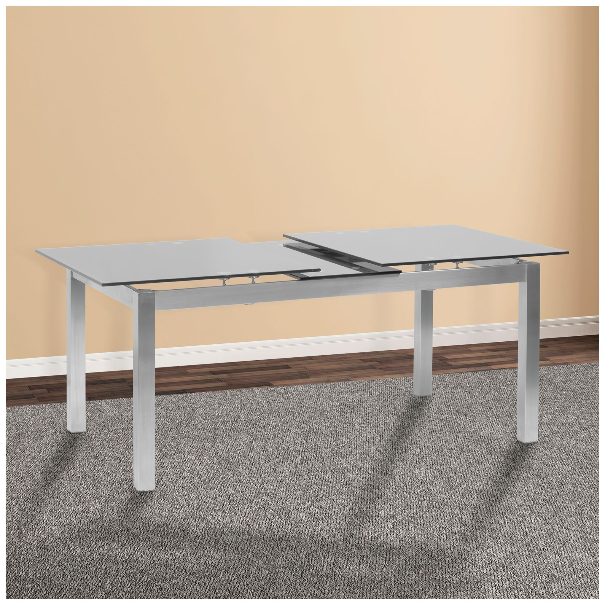 Image 7 Ivan 79 in. Extendable Dining Table in Stainless Steel and Gray Glass Top more views
