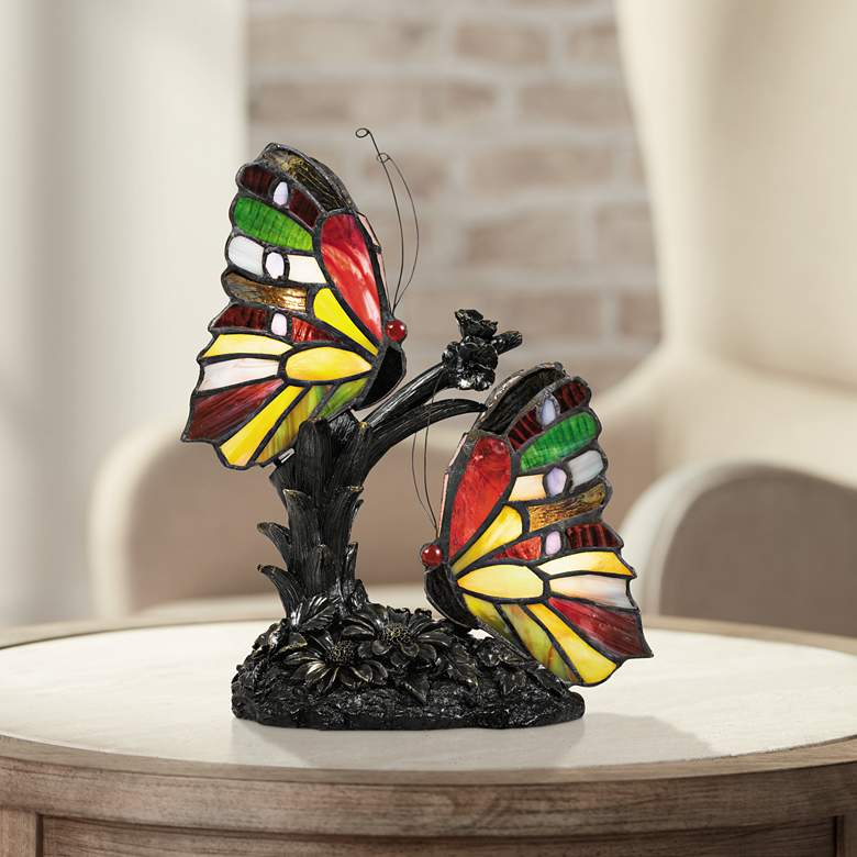 Image 1 Ives 11 1/4 inch High Tiffany-Style Butterfly Uplight Table Lamp