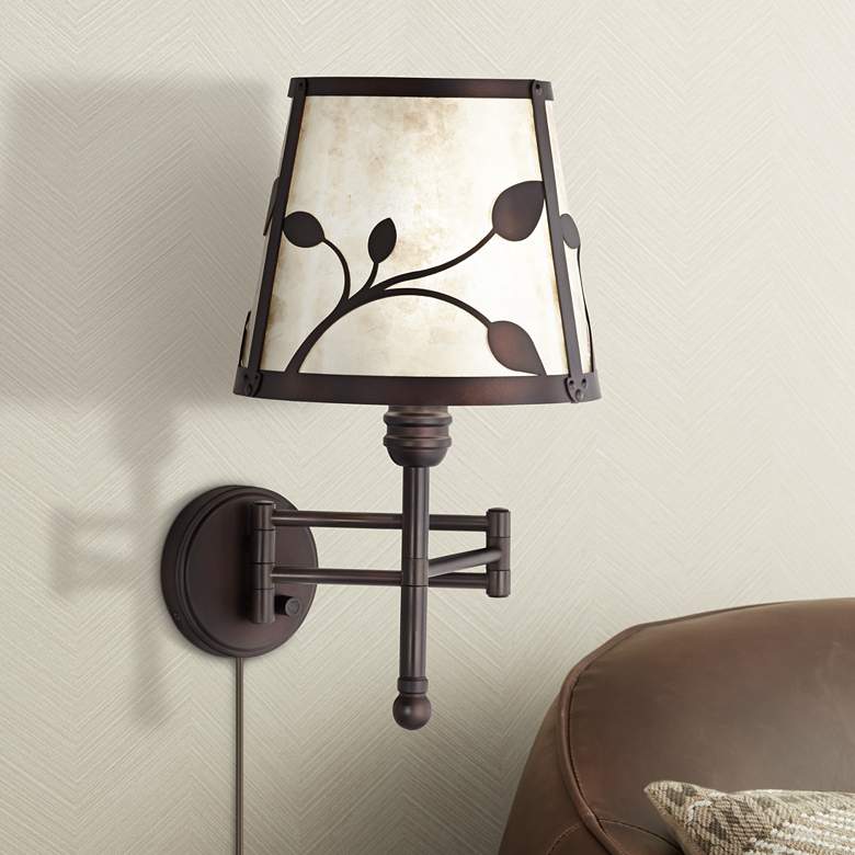 Image 1 Ivette Bronze Ivy and Mica Shade Swing Arm Wall Lamp