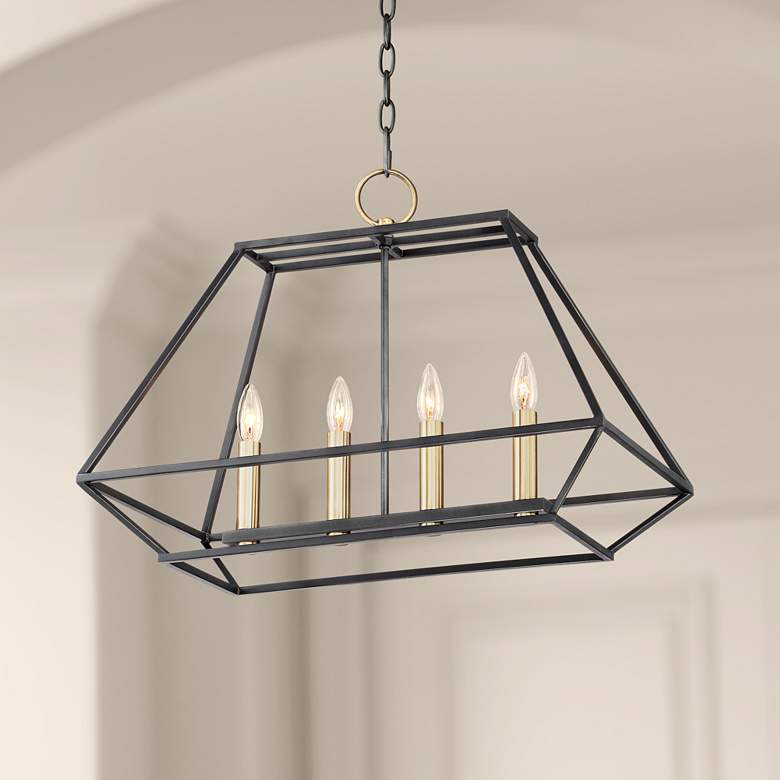 Image 1 Ivon 25 inchW Natural Black Iron Kitchen Island Light Chandelier