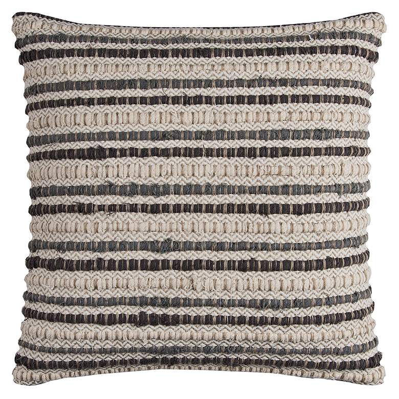 Image 1 Ivory and Gray Stripe Textured 20 inch Square Decorative Pillow