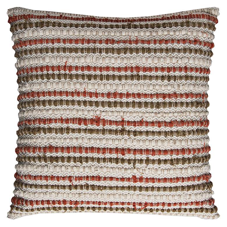 Image 1 Ivory and Rust Stripe Textured 20 inch Square Decorative Pillow