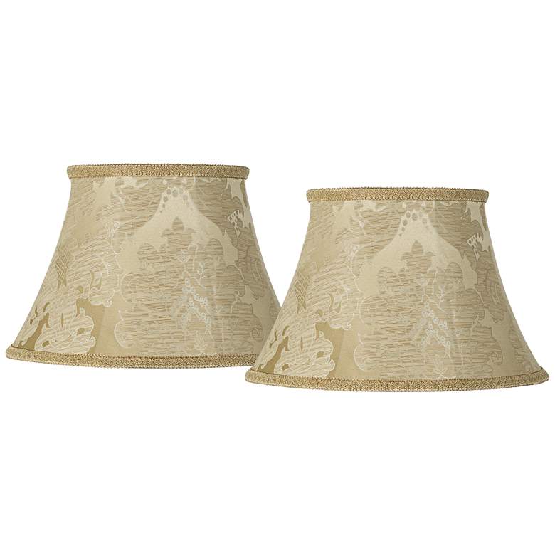 Image 1 Ivory Brocade Set of 2 Bell Lamp Shades 10x17x11 (Spider)