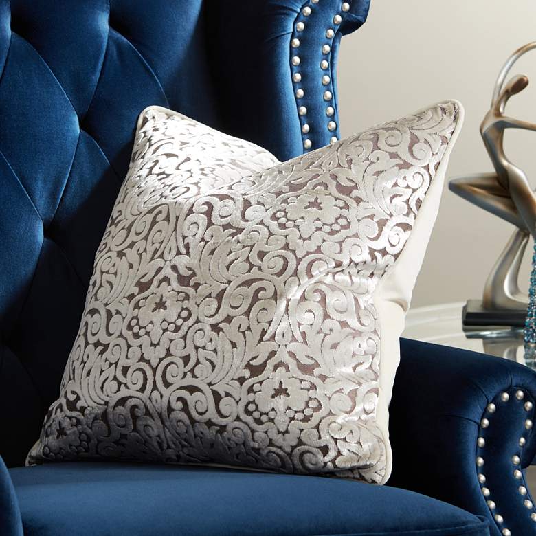 Image 1 Ivory Cut Velvet 20" Square Throw Pillow