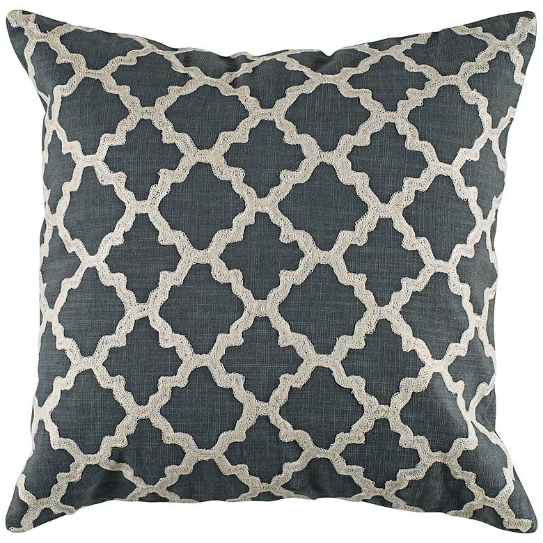 Image 1 Ivory Embroidered Gray Geometric 18 inch Square Throw Pillow