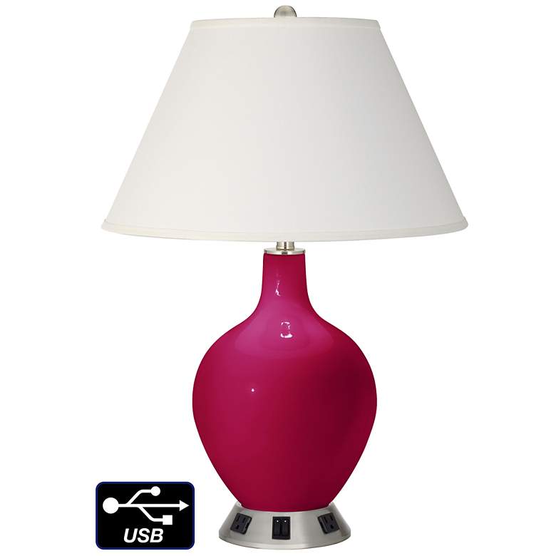 Image 1 Ivory Empire 2-Light Lamp - 2 Outlets and USB in French Burgundy