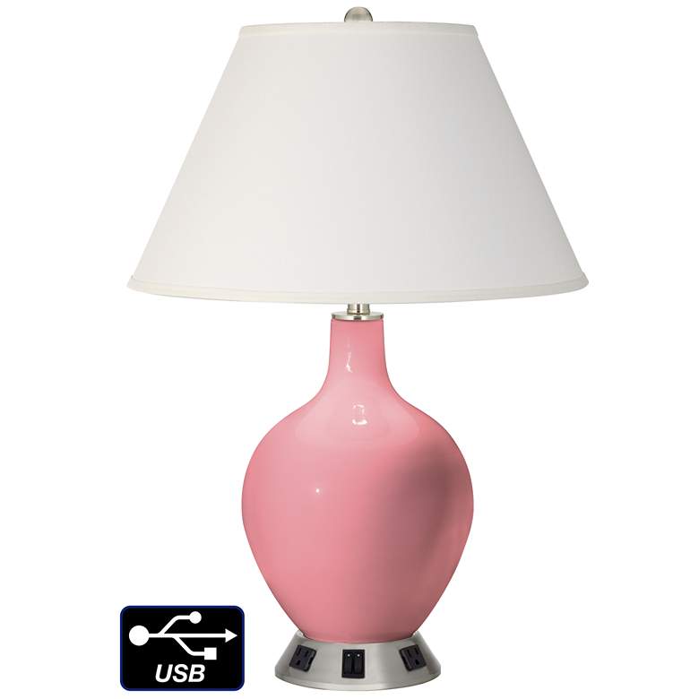 Image 1 Ivory Empire 2-Light Lamp - 2 Outlets and USB in Haute Pink