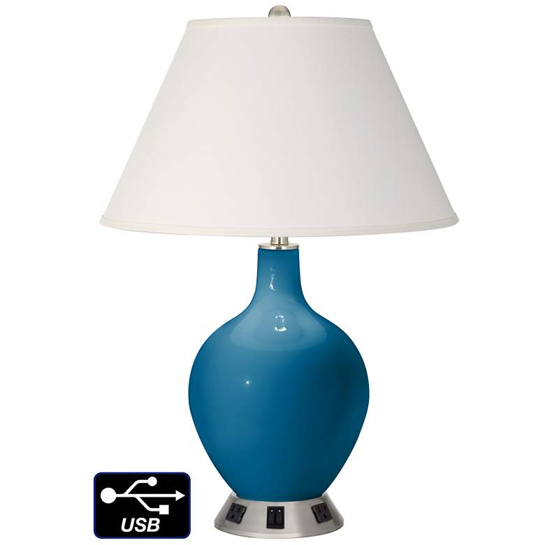 Image 1 Ivory Empire 2-Light Lamp - 2 Outlets and USB in Mykonos Blue