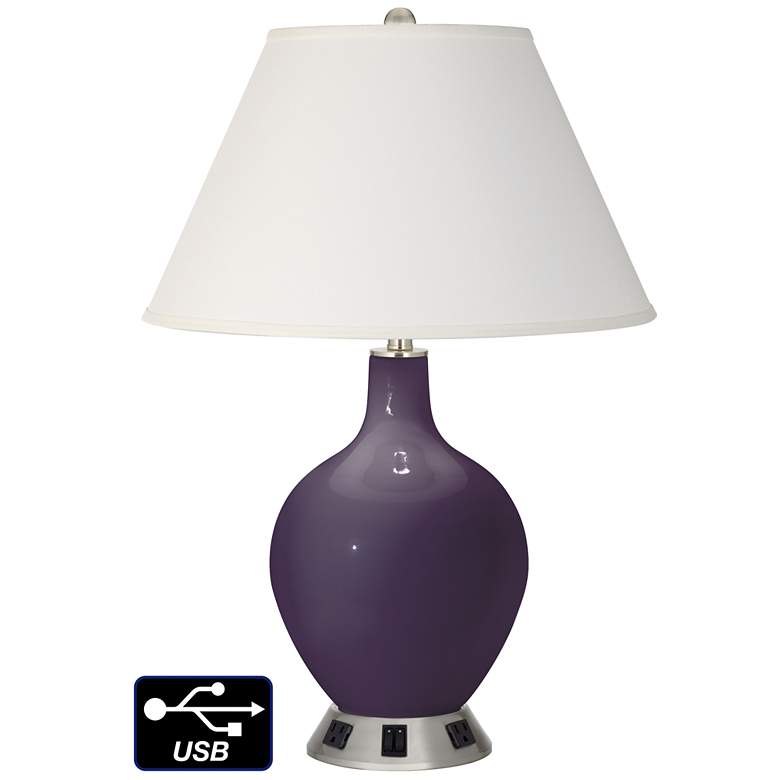 Image 1 Ivory Empire 2-Light Lamp - 2 Outlets and USB in Quixotic Plum