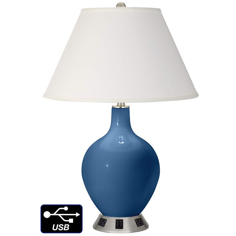 Image 1 Ivory Empire 2-Light Lamp - 2 Outlets and USB in Regatta Blue