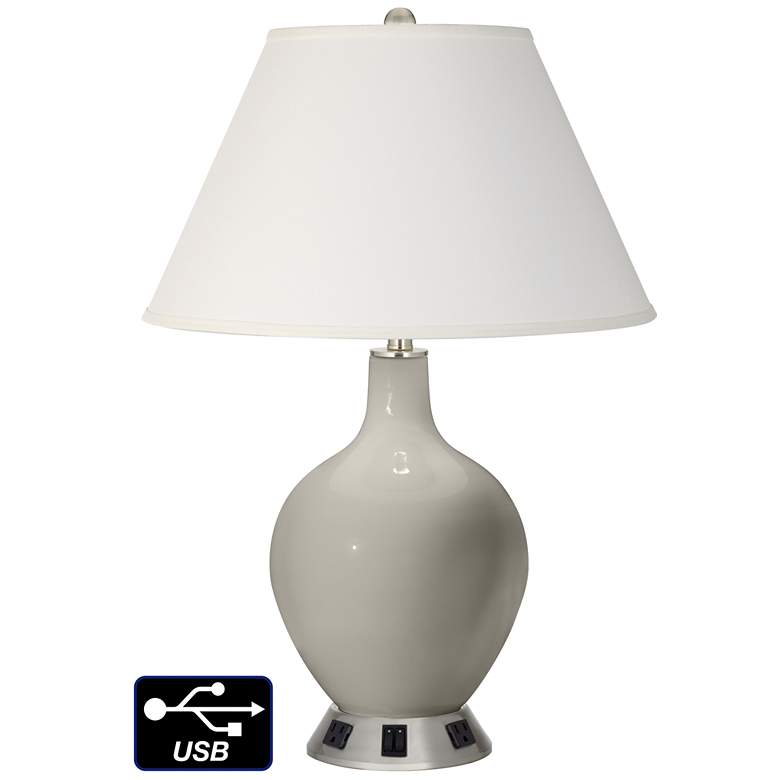Image 1 Ivory Empire 2-Light Lamp - 2 Outlets and USB in Requisite Gray