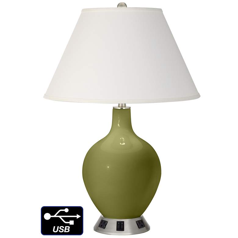 Image 1 Ivory Empire 2-Light Lamp - 2 Outlets and USB in Rural Green