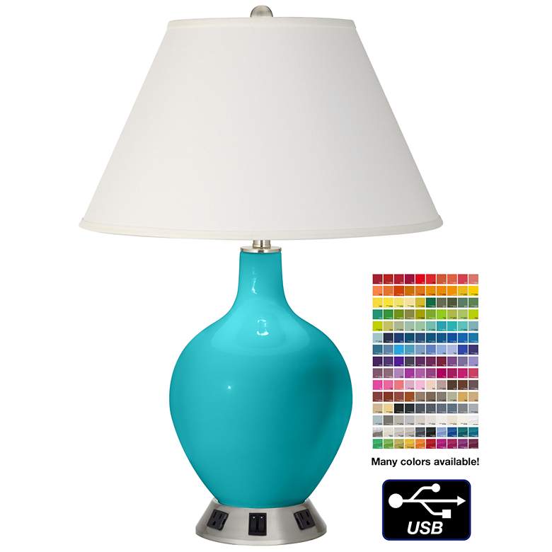 Image 1 Ivory Empire 2-Light Lamp - 2 Outlets and USB in Surfer Blue