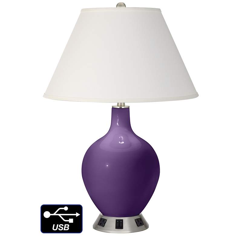 Image 1 Ivory Empire 2-Light Table Lamp - 2 Outlets and USB in Acai